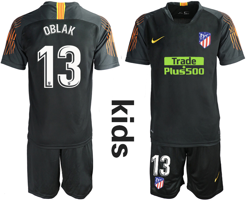 2018_2019 Club Atletico Madrid black Youth goalkeeper #13 soccer jerseys